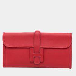 Hermes Jige Jije Pm Women's Box Calf Leather Clutch Bag Red Color