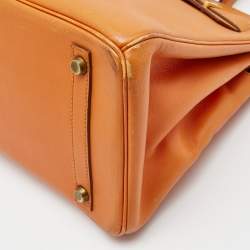 Pre Owned Hermes Orange Veau Gulliver Leather Gold Finish Birkin 30 Bag