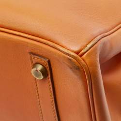 Pre Owned Hermes Orange Veau Gulliver Leather Gold Finish Birkin 30 Bag