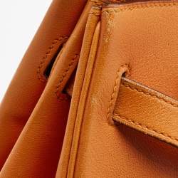 Pre Owned Hermes Orange Veau Gulliver Leather Gold Finish Birkin 30 Bag