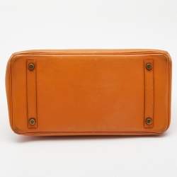 Pre Owned Hermes Orange Veau Gulliver Leather Gold Finish Birkin 30 Bag
