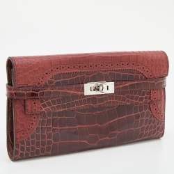 Hermes Rouge H Alligator Palladium Finish Kelly Ghillies Wallet
