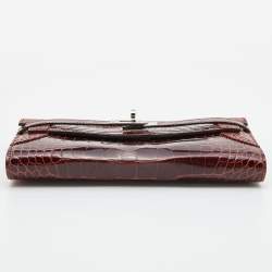 Hermes Rouge H Alligator Palladium Finish Kelly Ghillies Wallet