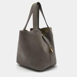 Hermes Etoupe Taurillon Clemence Leather Picotin Lock 22 Bag