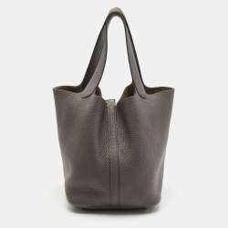 Hermes Etoupe Taurillon Clemence Leather Picotin Lock 22 Bag