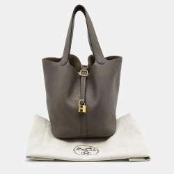 Hermes Etoupe Taurillon Clemence Leather Picotin Lock 22 Bag