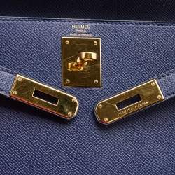 Hermes Bleu Saphir Epsom Leather Gold Finish Kelly Sellier 28 Bag