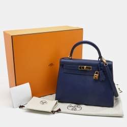 Hermes Bleu Saphir Epsom Leather Gold Finish Kelly Sellier 28 Bag