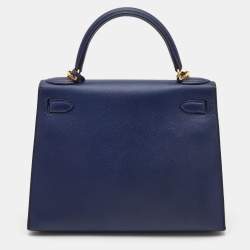 Hermes Bleu Saphir Epsom Leather Gold Finish Kelly Sellier 28 Bag