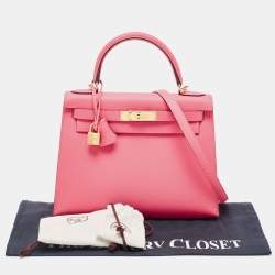 Hermès Rose Lipstick Epsom Leather Gold Finish Kelly Sellier 28 Bag