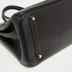Hermes Black Denim Fonce Toile/Evercalf Leather Palladium Finish Birkin 35 Ghillies Bag