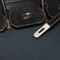 Hermes Black Denim Fonce Toile/Evercalf Leather Palladium Finish Birkin 35 Ghillies Bag