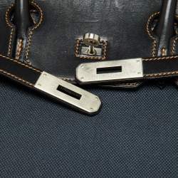 Hermes Black Denim Fonce Toile/Evercalf Leather Palladium Finish Birkin 35 Ghillies Bag