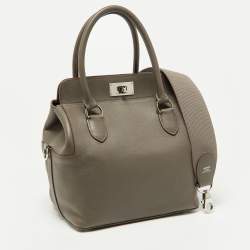 Hermes Etain Evercolor Leather Palladium Finish Toolbox 20 Bag