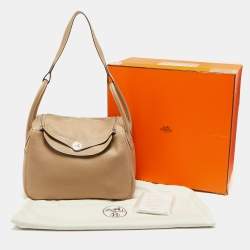 Hermès Gris Tourterelle Taurillion Clemence Leather Palladium Finish Lindy 34 Bag