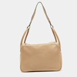 Hermès Gris Tourterelle Taurillion Clemence Leather Palladium Finish Lindy 34 Bag