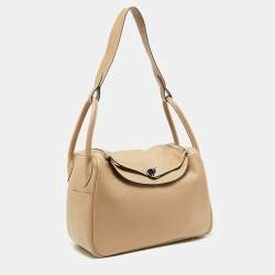 Hermès Gris Tourterelle Taurillion Clemence Leather Palladium Finish Lindy 34 Bag