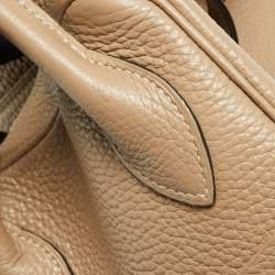 Hermès Gris Tourterelle Taurillion Clemence Leather Palladium Finish Lindy 34 Bag