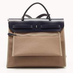 مملوكة مسبقًا Hermes Vache Hunter/Toile Bleu Indigo/Etoupe Canvas and Leather Herbag Zip 31 Bag