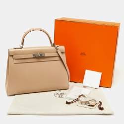 Pre Owned Hermes Argile Tadelakt Leather Guilloche Kelly Sellier 32 Bag