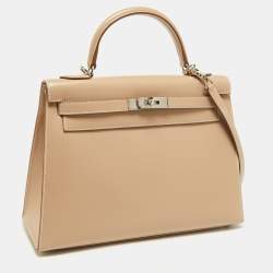 Pre Owned Hermes Argile Tadelakt Leather Guilloche Kelly Sellier 32 Bag