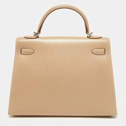 Pre Owned Hermes Argile Tadelakt Leather Guilloche Kelly Sellier 32 Bag