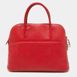 Pre Owned Hermes Rouge Casaque Taurillon Clemence Leather Bolide Bolide 35 Bag