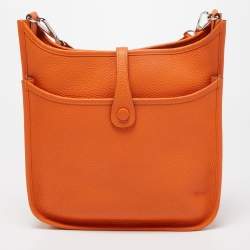 Pre Owned Hermes Orange Togo Leather Evelyne III PM Bag