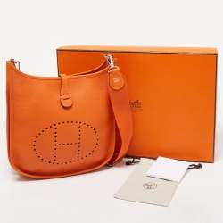 Pre Owned Hermes Orange Togo Leather Evelyne III PM Bag