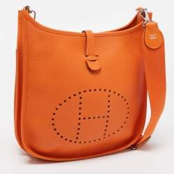 Pre Owned Hermes Orange Togo Leather Evelyne III PM Bag