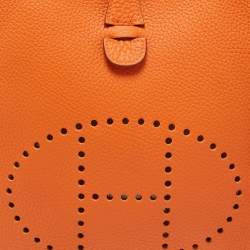 Pre Owned Hermes Orange Togo Leather Evelyne III PM Bag