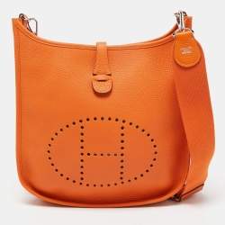 Pre Owned Hermes Orange Togo Leather Evelyne III PM Bag