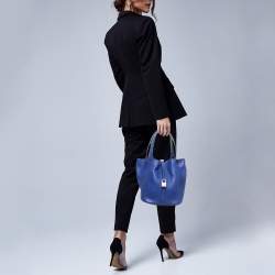 Hermes Bleu Electrique Taurillon Clemence Leather and Alligator Touch Picotin Lock 22 Bag