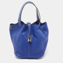 HERMÈS Picotin Lock PM handbag in Deep Blue and Vert Bosphore Clemence  leather with Gold hardware-Ginza Xiaoma – Authentic Hermès Boutique
