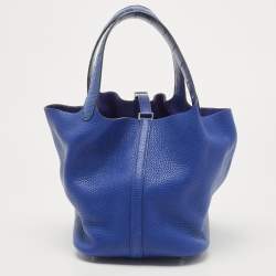 Hermes Bleu Electrique Taurillon Clemence Leather and Alligator Touch Picotin Lock 22 Bag