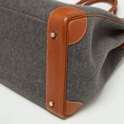 Pre Owned Hermes Gris Moyen/Fauve Wool and Barenia Leather Palladium Finish HAC Birkin 40 Bag