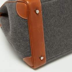 Pre Owned Hermes Gris Moyen/Fauve Wool and Barenia Leather Palladium Finish HAC Birkin 40 Bag
