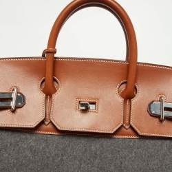 Pre Owned Hermes Gris Moyen/Fauve Wool and Barenia Leather Palladium Finish HAC Birkin 40 Bag
