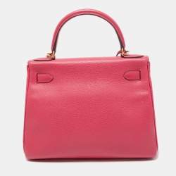 Hermes Rose Extreme Taurillon Clemence Leather Gold Finish Kelly Retourne 28 Bag
