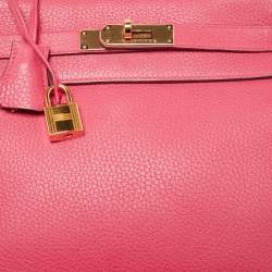 Hermes Rose Extreme Taurillon Clemence Leather Gold Finish Kelly Retourne 28 Bag