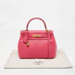 Hermes Rose Extreme Taurillon Clemence Leather Gold Finish Kelly Retourne 28 Bag