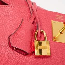 Hermes Rose Extreme Taurillon Clemence Leather Gold Finish Kelly Retourne 28 Bag