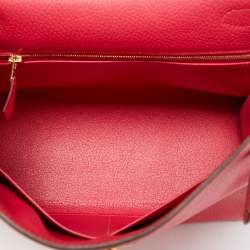 Hermes Rose Extreme Taurillon Clemence Leather Gold Finish Kelly Retourne 28 Bag