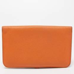 Pre Owned Hermes Orange Togo Leather Dogon Duo Wallet