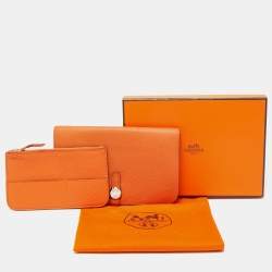 Pre Owned Hermes Orange Togo Leather Dogon Duo Wallet