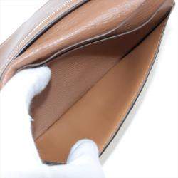 Pre Owned Hermes Bearn Ostrich Wallet Brown Silver Metal fittings