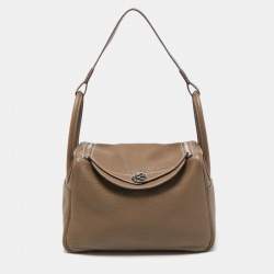 Hermes Lindy bag 30 Etoupe grey Clemence leather Gold hardware