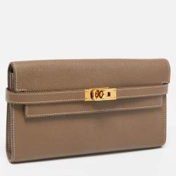 Hermes Taupe Epsom Leather Classic Kelly Wallet