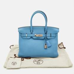 Hermes Celeste Taurillion Clemence Leather Palladium Finish Birkin 30 Bag