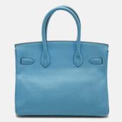 Hermes Celeste Taurillion Clemence Leather Palladium Finish Birkin 30 Bag